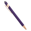 A purple retractable stylus and ballpoint pen with gold accents.