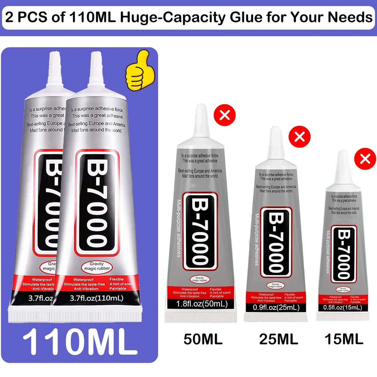 Two packs of 110ML glue in black and red packaging for craft and repair needs