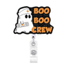 Schwarz-orange Grafik mit Geist mit Verband und dem Text BOO BOO CREW