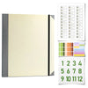 A beige expanding accordion document organizer file folder with a gray spine and accompanying index sheets.