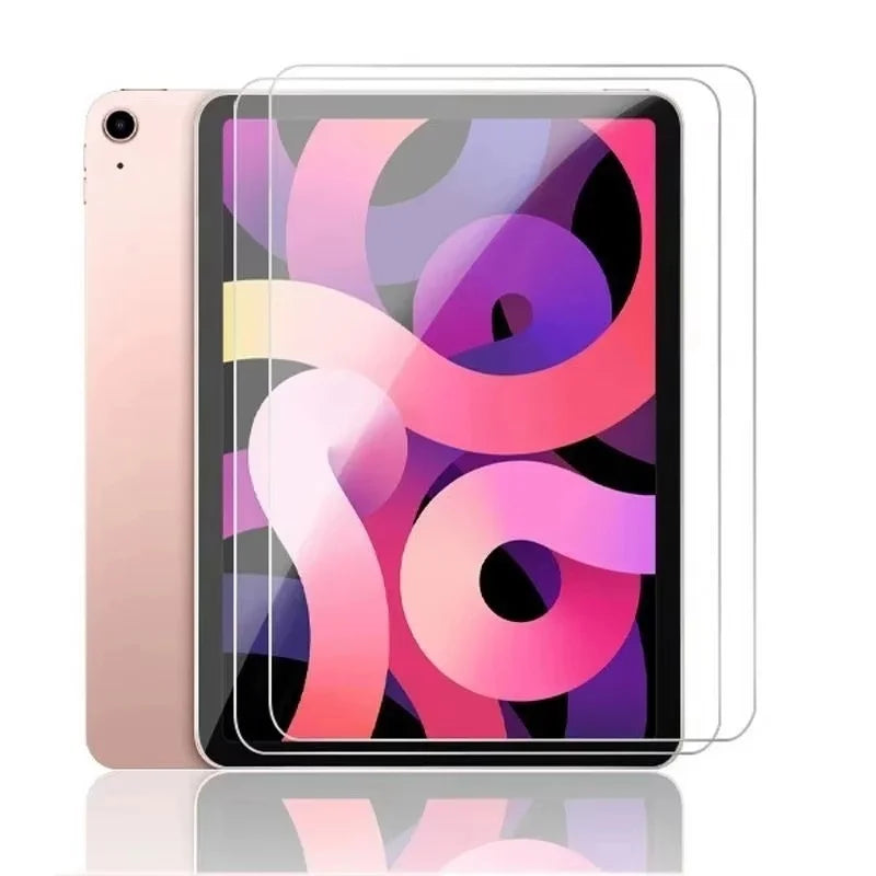 A pink iPad screen protector with a colorful abstract design displayed on the screen.