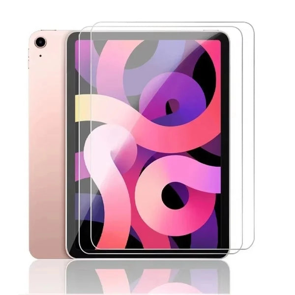 A pink iPad screen protector with a colorful abstract design displayed on the screen.