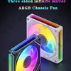لقطة مقربة لمروحة هيكل prism 6pro ARGB بتصميم مرآة لا نهائية ثلاثية الجوانب.