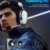 A close-up of a man wearing a tactical noise-canceling microphone headset with a white microphone and a visible sound wave ef