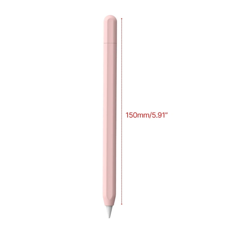 A long, pink silicone protective case for a pencil, shown vertically with a pointed tip.