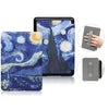 A premium leather case for a Kindle Paperwhite shows a night sky design on the cover and a gray protective sleeve.