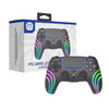 A black and pink PS5 compatible Bluetooth game controller with RGB lighting shown next to its packaging box.