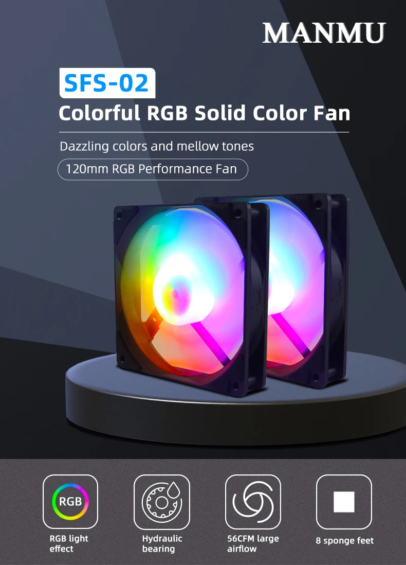 Colorful RGB Solid Color Fan featuring dazzling colors and mellow tones for computer cooling.