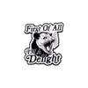 Broche émail noir et blanc avec le visage d'un tigre féroce et le texte « First Of All I'm a Delight»