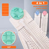 A multi functional paper cutter with a 360 degree rotary blade and guide for cutting paper.
