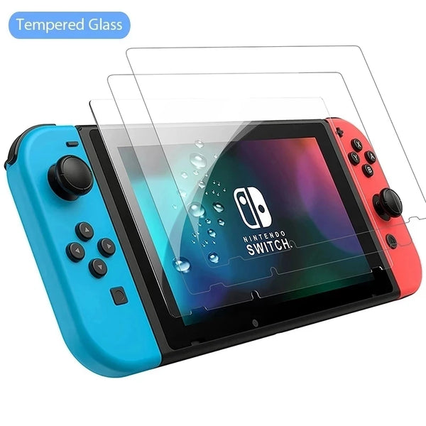 Console Nintendo Switch avec un protecteur en verre trempé installé sur l'écran.