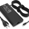 A black 130W USB-C laptop charger with a coiled cable is shown on a white background.
