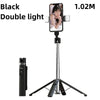 Black double light Bluetooth selfie stick tripod for phone photography
