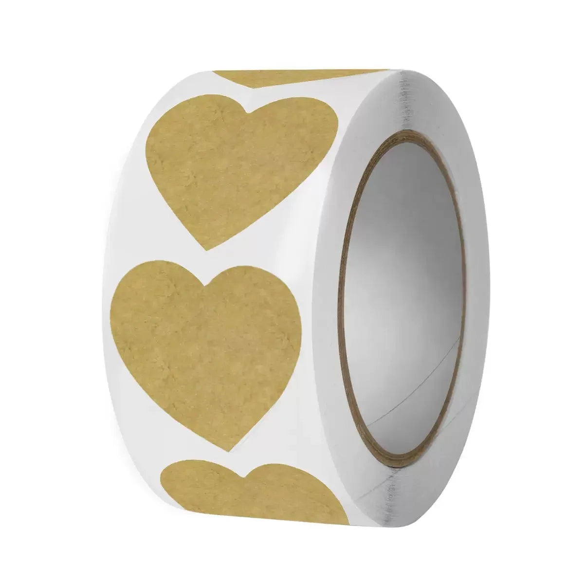 Roll of kraft paper self-adhesive round labels with heart shapes for organization
