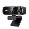 A black 4K HDR webcam with a privacy cover and microphone mounted on a clamp.