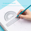 A hand uses a blue pen to engrave a scale line onto a piece of paper with a drafting ruler.