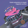 A pink phone ring holder is shown magnetically attached to an Apple device, demonstrating stable adaptation for MagSafe.