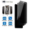Anti-Spy privacy tempered glass screen protector for Moto smartphones showing various features like HD visibility and 9H hard
