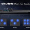 An adjustable laptop cooling pad showing three fan modes for efficient heat dissipation.