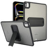 A matte gray protective case for an iPad Pro is shown with a separate cover and screen protector.