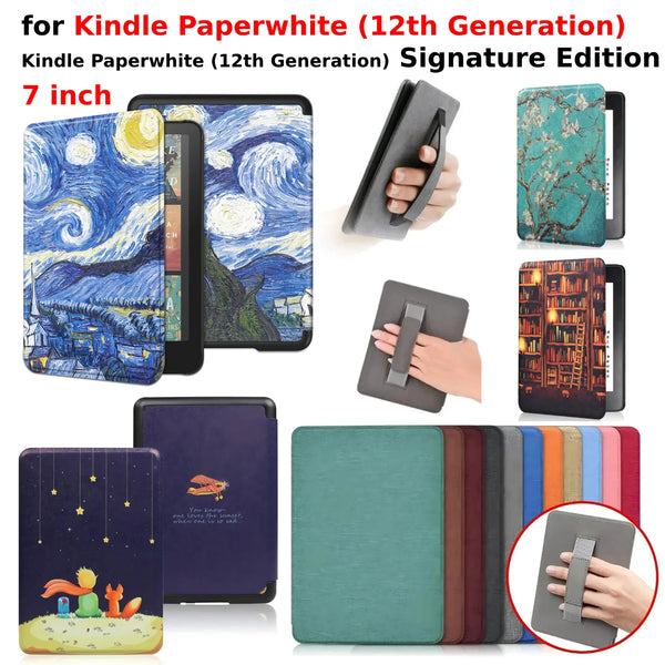 A collection of covers and cases for the Kindle Paperwhite 12th Generation including a signature edition and various colored 