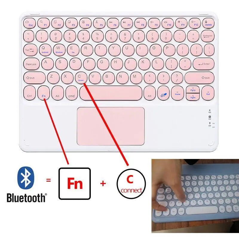 A white Bluetooth keyboard case for an iPad, showing the layout of a full-size keyboard.