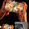 Hands demonstrate a 90 degree bracket cable and an ordinary cable for smooth game control on a smartphone.