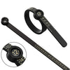 A black ring sizer and measuring tool with a magnifier showing various sizes and a scale.