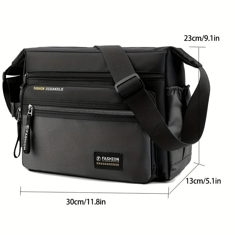 Black women's multifunctional crossbody bag with a strap and zippered compartments
