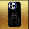 A black outline drawing of Saint Jude Thaddeus with a halo on an iPhone case.