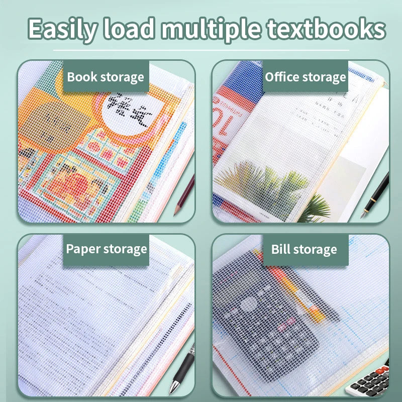 A set of compartments showing various storage options including book storage, office storage, paper storage, and bill storage