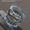 A close-up of a foldable dual-sided magnetic phone stand demonstrating strong magnetic attraction to a smartphone.