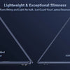 Diagram showing the lightweight and slim design of a laptop case, comparing it with and without the case.