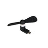 Ventilador portátil USB negro mini con hélice y conector USB.