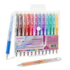 A set of multicolor retractable gel pens in various colors packaged in a clear plastic case.