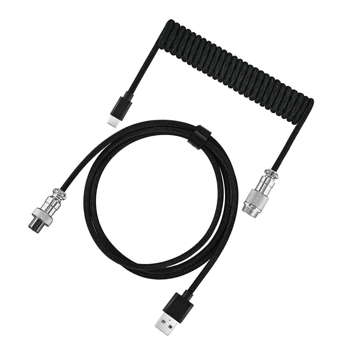 Black durable braided USB-C to USB keyboard cable with a flexible connector.