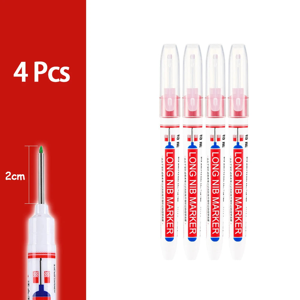 Four long precision waterproof marking pens in white and red packaging.