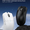 A white and black Attack Shark X11SE tri-mode lightweight gaming mouse is shown against a dark, rocky background.