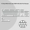A collection of 113 white Korea jelly OEM profile side print keycaps for mechanical keyboards.