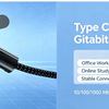 محول شبكة جيجابت من Type-C إلى RJ45 موصول بكابل، يوضح حلاً شبكيًا فعالاً.