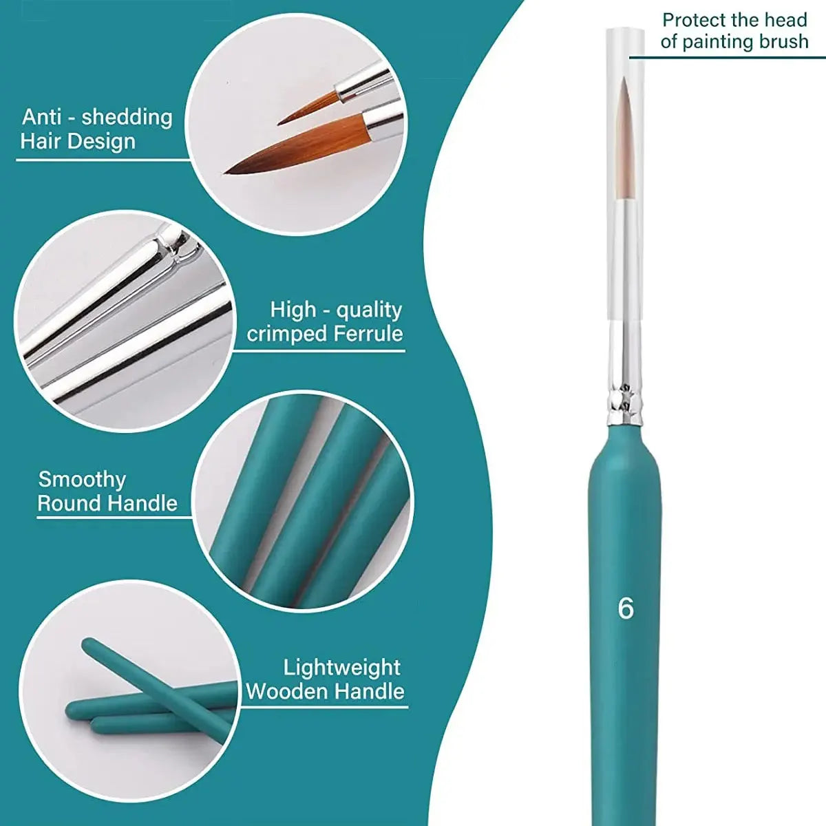 A set of professional miniature paint brushes featuring anti-shedding designs, high-quality crimped ferrules, and smooth roun