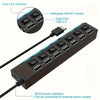 Schwarzer 7-Port-USB 2.0-Hub mit Ein-/Ausschaltern und DC5V-Stromanschluss.