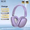 A pair of light purple over-ear headphones shown against a white background with certification logos.