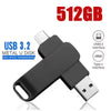 Black metal USB 3.2 flash drive with a Type-C interface and 512GB storage capacity