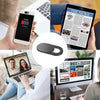 A hand holds a black privacy slider device, demonstrating universal camera privacy sliders for mobile and laptop.