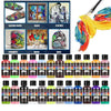 Eine Sammlung von Acrylfarbpigmenten in verschiedenen Farben und Schattierungen für DIY-Projekte mit Stoff und Leder.