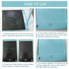 Instructions showing how to use an LCD writing tablet, including writing and clearing content.