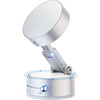 A silver 360° magnetic phone holder device with a circular lens and a base for mounting.