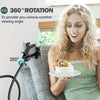 A woman holds a white cake on a plate while a flexible gooseneck phone clamp mount is visible in the background.