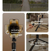 A collection of features for an ultra-long selfie stick including a 1.7 meter golden ratio wide angle shot, Bluetooth remote 
